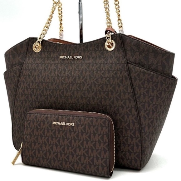 Michael Kors Large Jet Set Travel Chain Shoulder Bag & Flat Phone Case Wallet - Picture 1 of 12